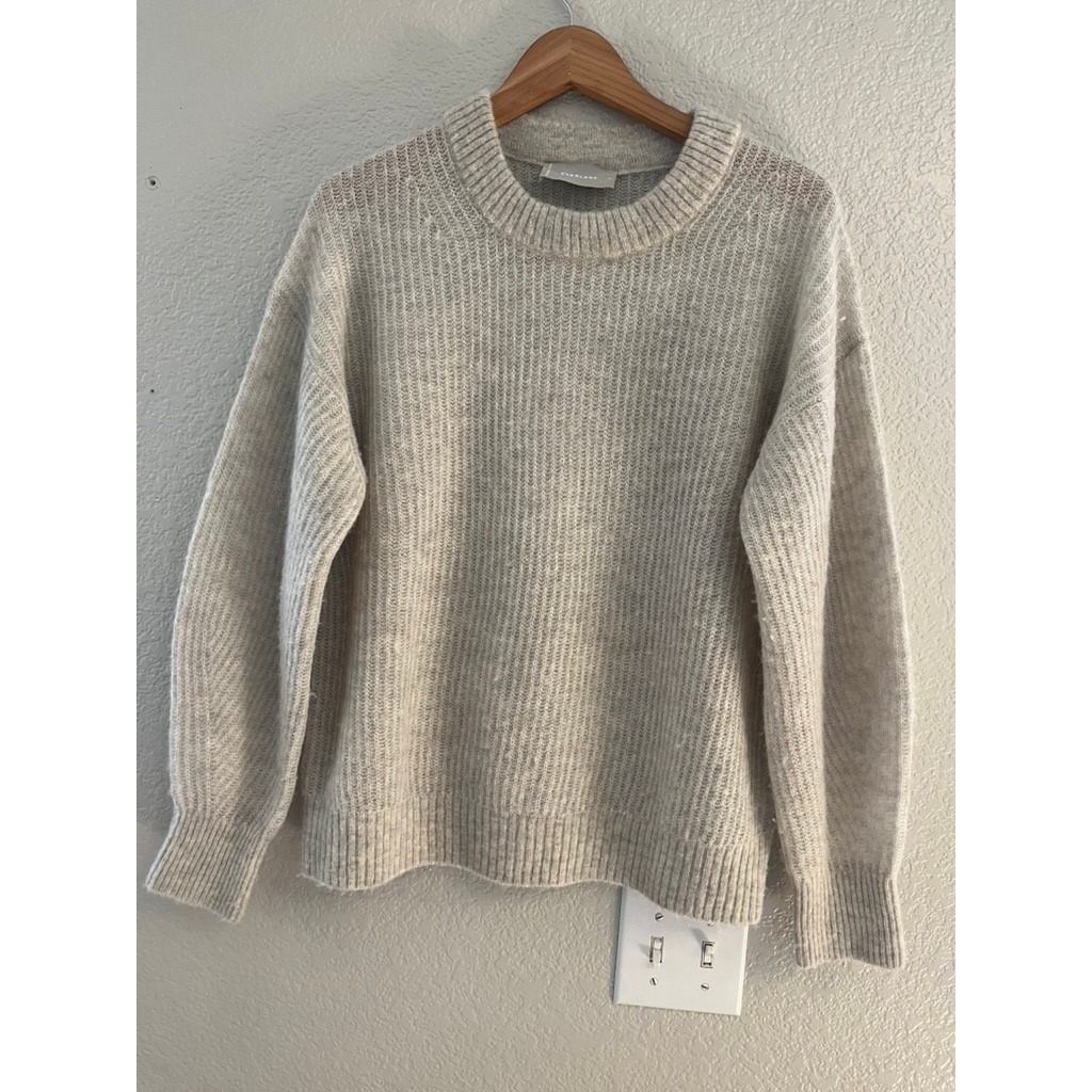 Everlane Alpaca Crewneck Sweater Gray Oatmeal Knit Ribbed Wool Blend Womens M